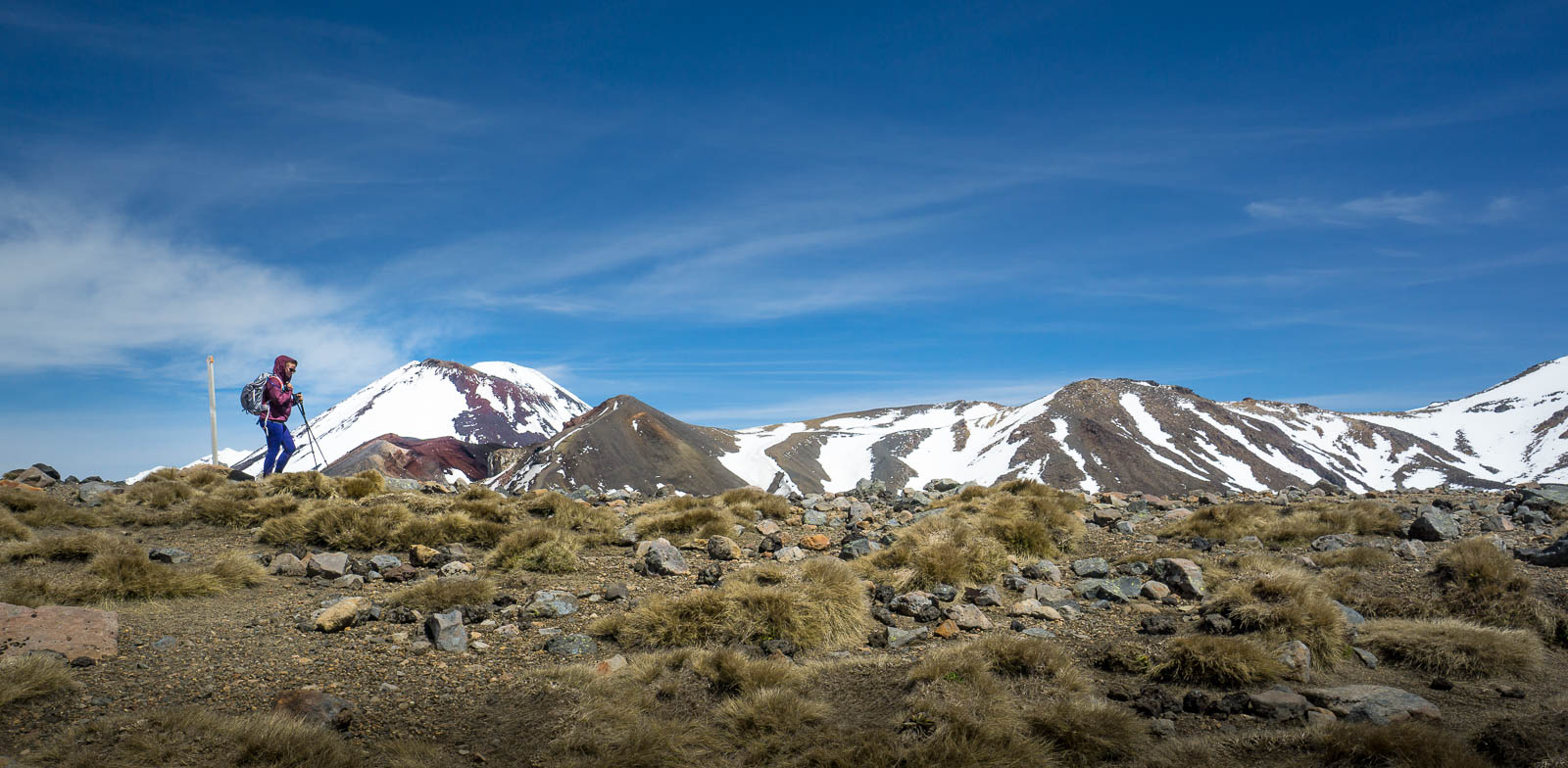 Hiker along trail of Tongariro great walk of New Zealand - Find Away ...